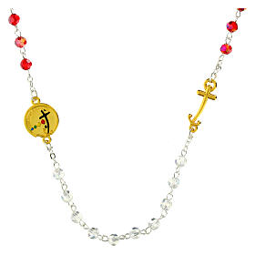 Steel necklace with colourful crystals and golden anchor-shaped cross, Jubilee jewellery by Endless