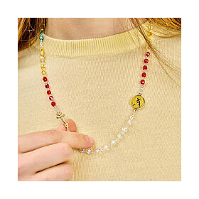 Steel necklace with colourful crystals and golden anchor-shaped cross, Jubilee jewellery by Endless