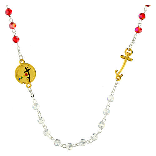 Steel necklace with colourful crystals and golden anchor-shaped cross, Jubilee jewellery by Endless 1