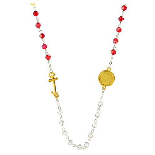 Steel necklace with colourful crystals and golden anchor-shaped cross, Jubilee jewellery by Endless 3