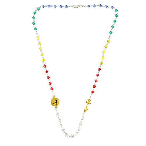 Steel necklace with colourful crystals and golden anchor-shaped cross, Jubilee jewellery by Endless 6