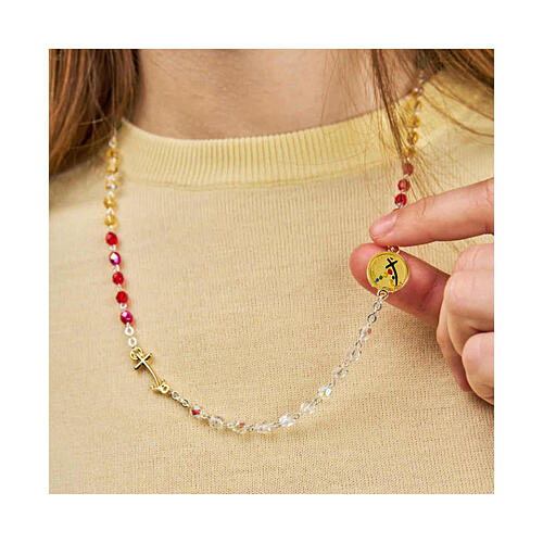 Jubilee necklace golden anchor cross colored crystal steel, Endless  4