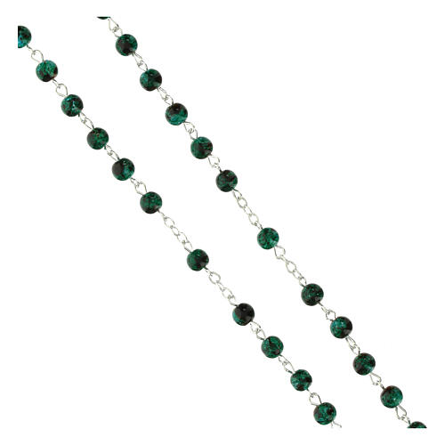 Steel rosary with green glass beads, Jubilee medal and golden anchor-shaped cross, Endless 4