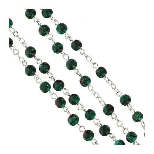 Steel rosary with green glass beads, Jubilee medal and golden anchor-shaped cross, Endless 5