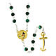 Steel rosary with green glass beads, Jubilee medal and golden anchor-shaped cross, Endless s1