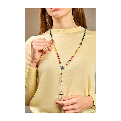 Steel rosary with colourful crystal beads, Jubilee rosary by Endless 2