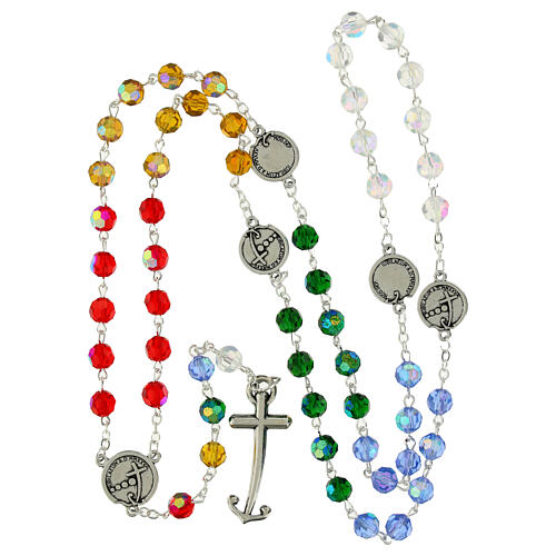 Steel rosary with colourful crystal beads, Jubilee rosary by Endless 5