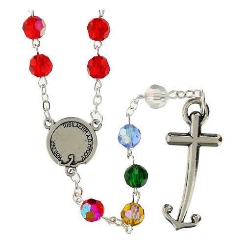 Steel Jubilee rosary with colored crystal beads, Endless 3