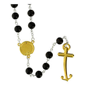 Rosary of Jubilee 2025, black glass beads and golden cross, Endless jewellery