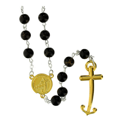 Jubilee Rosary black beads glass gold cross, Endless 1