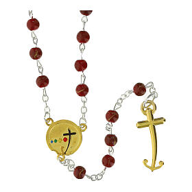 Jubilee rosary with red glass beads and golden cross by Endless