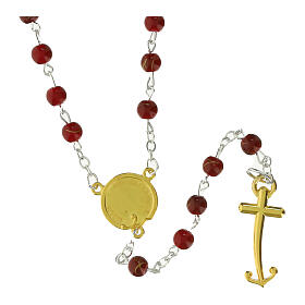 Jubilee rosary with red glass beads and golden cross by Endless