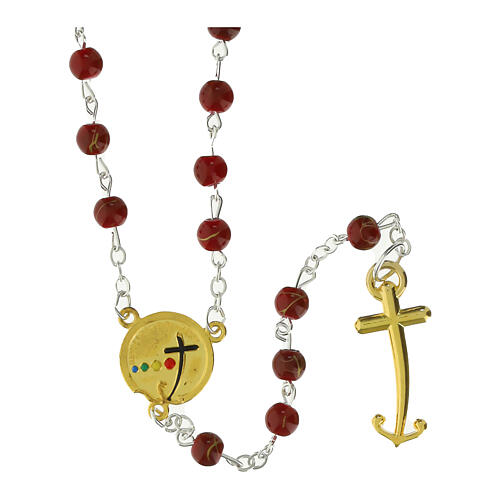 Jubilee rosary with red glass beads and golden cross by Endless 1