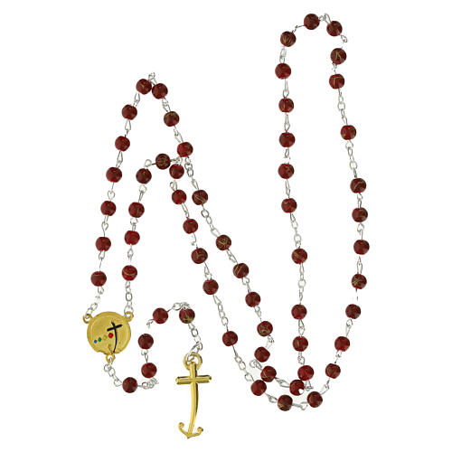 Jubilee rosary with red glass beads and golden cross by Endless 6