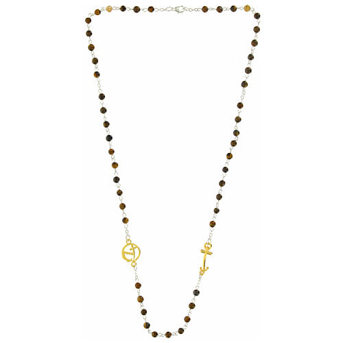 Necklace with tiger's eye beads and golden anchor-shaped cross, Jubilee jewels by Endless 4