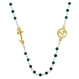 Steel necklace with malachite beads and golden anchor-shaped cross, Jubilee jewels by Endless