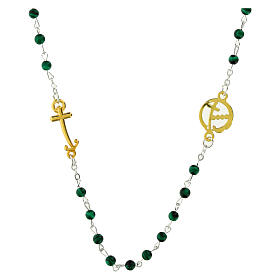 Steel necklace with malachite beads and golden anchor-shaped cross, Jubilee jewels by Endless