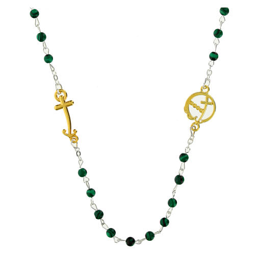 Steel necklace with malachite beads and golden anchor-shaped cross, Jubilee jewels by Endless 1