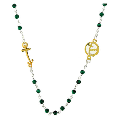 Steel necklace with malachite beads and golden anchor-shaped cross, Jubilee jewels by Endless 2