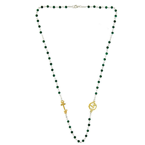 Steel necklace with malachite beads and golden anchor-shaped cross, Jubilee jewels by Endless 3