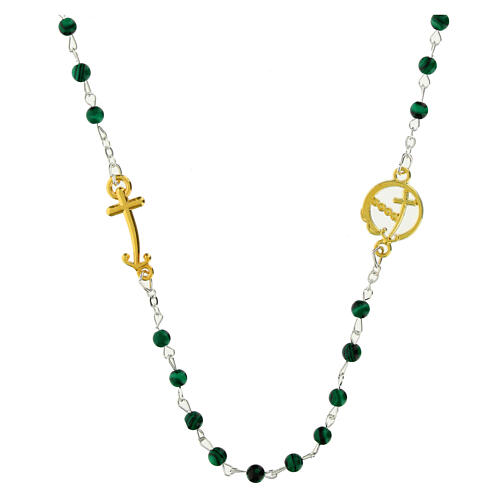 Collana acciaio e malachite croce ancora dorata Giubileo Endless 1