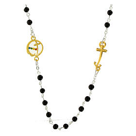 Steel necklace with onyx beads and golden anchor-shaped cross, Jubilee jewels by Endless