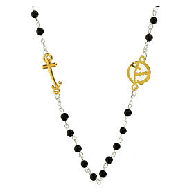 Steel necklace with onyx beads and golden anchor-shaped cross, Jubilee jewels by Endless