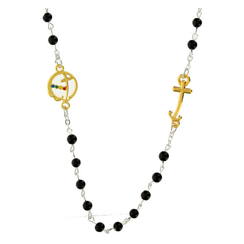 Steel necklace with onyx beads and golden anchor-shaped cross, Jubilee jewels by Endless 1