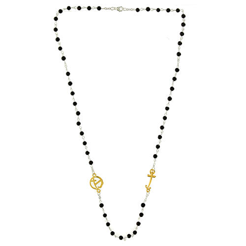 Steel necklace with onyx beads and golden anchor-shaped cross, Jubilee jewels by Endless 3