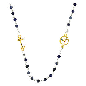 Steel necklace with sodalite beads and golden anchor-shaped cross, Jubilee jewels by Endless