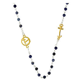 Steel necklace with sodalite beads and golden anchor-shaped cross, Jubilee jewels by Endless