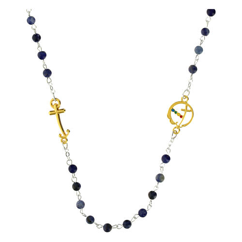 Steel necklace with sodalite beads and golden anchor-shaped cross, Jubilee jewels by Endless 1