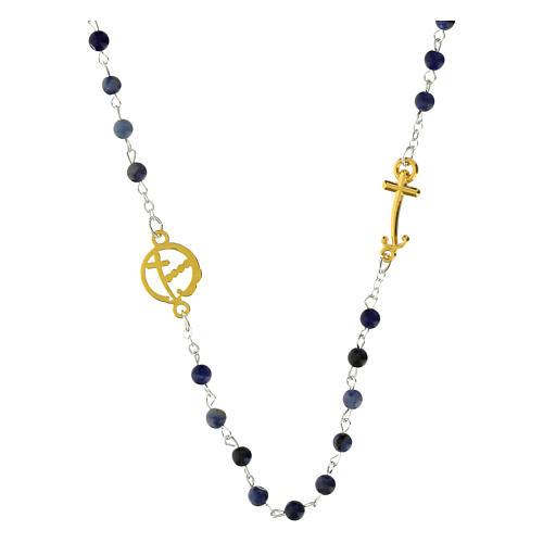 Steel necklace with sodalite beads and golden anchor-shaped cross, Jubilee jewels by Endless 2