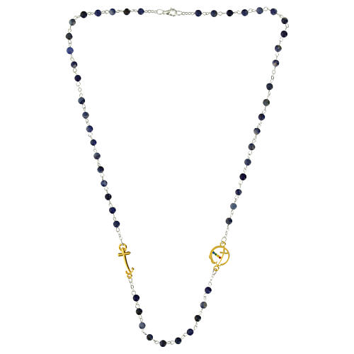 Steel necklace with sodalite beads and golden anchor-shaped cross, Jubilee jewels by Endless 3