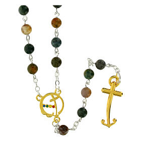 Steel rosary with Indian agate beads, golden medals and cross, Jubilee jewels by Endless