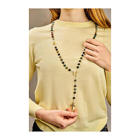 Steel rosary with Indian agate beads, golden medals and cross, Jubilee jewels by Endless