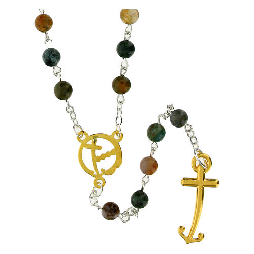 Steel rosary with Indian agate beads, golden medals and cross, Jubilee jewels by Endless 3