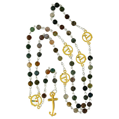 Steel rosary with Indian agate beads, golden medals and cross, Jubilee jewels by Endless 5