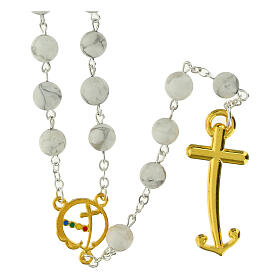 Steel rosary with white Howlite beads and golden cross, Jubilee jewels by Endless