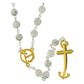 Steel rosary with white Howlite beads and golden cross, Jubilee jewels by Endless