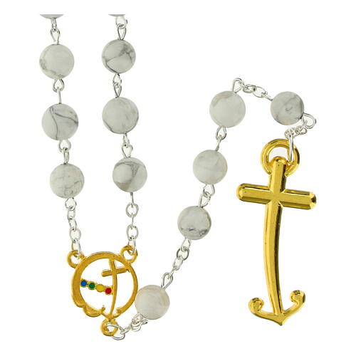 Steel rosary with white Howlite beads and golden cross, Jubilee jewels by Endless 1