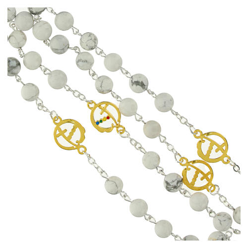 Steel rosary with white Howlite beads and golden cross, Jubilee jewels by Endless 3