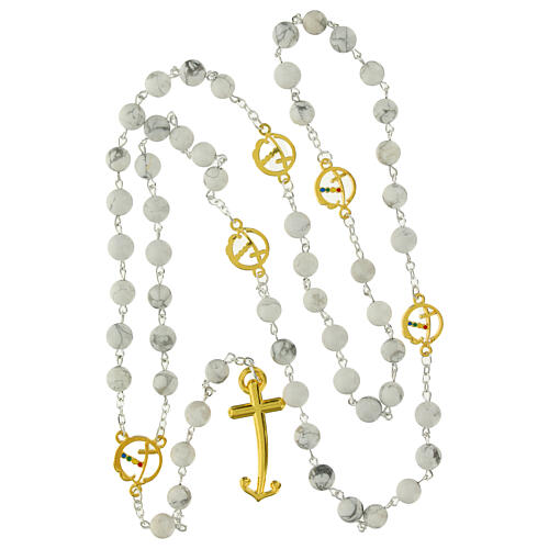 Steel rosary with white Howlite beads and golden cross, Jubilee jewels by Endless 4