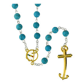 Rosary beads turquoise Jubilee golden cross, Endless