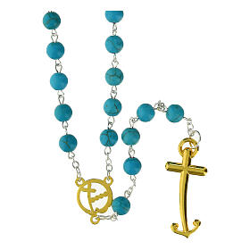 Rosary beads turquoise Jubilee golden cross, Endless