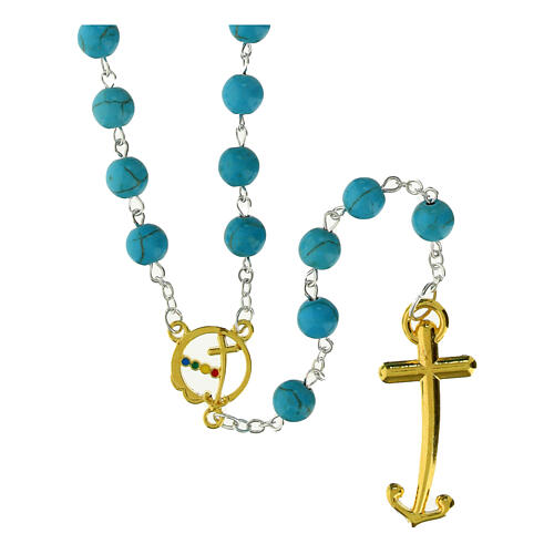 Rosary beads turquoise Jubilee golden cross, Endless 1