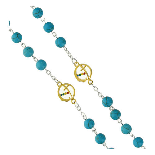 Rosary beads turquoise Jubilee golden cross, Endless 3