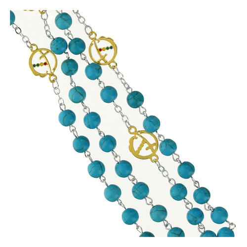 Rosary beads turquoise Jubilee golden cross, Endless 4