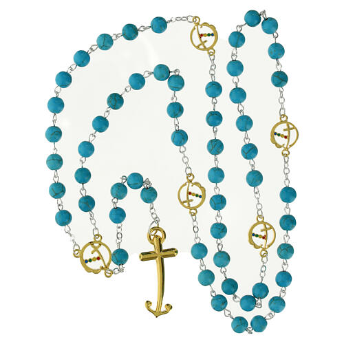 Rosary beads turquoise Jubilee golden cross, Endless 5