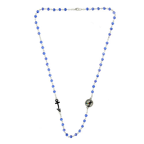 Necklace with blue faceted beads and black Jubilee cross by Endless 3